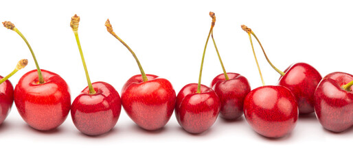 cherry berries in a row isolated on white. seamless pattern.