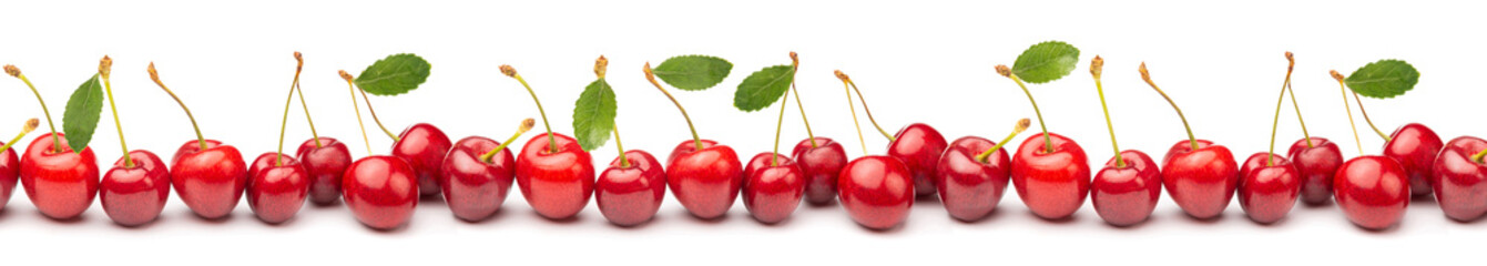 cherry berries in a row isolated on white. seamless pattern.