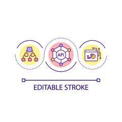 Mesh-y mobile services approach loop concept icon. Approaches combination. Mobility as service model abstract idea thin line illustration. Isolated outline drawing. Editable stroke. Arial font used