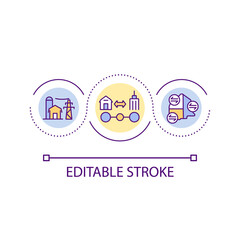 Suburban transport infrastructure loop concept icon. Uptown commuting. Building mobility abstract idea thin line illustration. Isolated outline drawing. Editable stroke. Arial font used