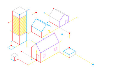 Digital geometric tech building elements abstract background