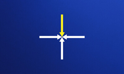 four arrows moving to center on blue background, target or goal concepts
