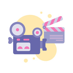 Clapperboard, camera icon, filmmaking device, video movie clapper equipment. Web Vector Illustrations.