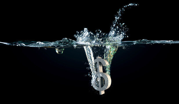 Sign Of Us Dollar In Water Splashes