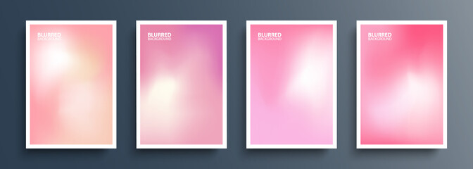 Fototapeta premium Set of pink blurred backgrounds with modern abstract soft pink color gradient patterns. Templates collection for brochures, posters, banners, flyers and cards. Vector illustration.