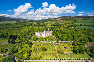 Dunrobin Castle and Gardens from a drone, NC500, Scotland