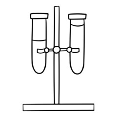 Monochrome picture, Chemical experiment, metal stand with glass tubes, vector illustration in cartoon style