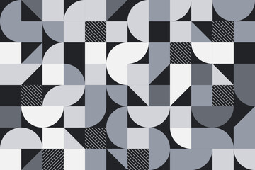 The flat grey geometric seamless pattern design. Abstract grid geometric shapes repeating background in the retro style - obrazy, fototapety, plakaty