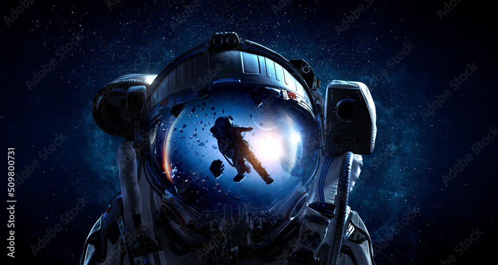 Wall mural astronaut and space exploration theme.