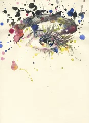 Tuinposter watercolor painting. abstract woman eye. illustration.  © Anna Ismagilova
