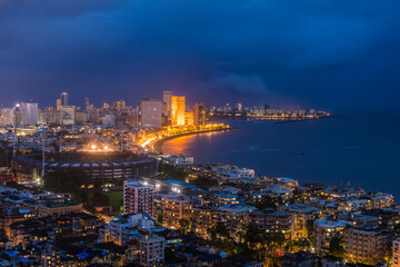 Mumbai's Marine Drive and Nariman Point on a rainy evening.