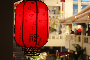 red lanterns in chinese temple