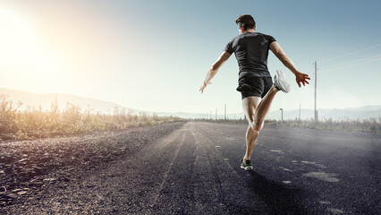 Man in sportwear running . Mixed media