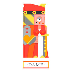 Medieval legendary dame with heart-shield and sword