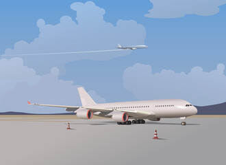 Summer vacation time, at the airport. Vector.