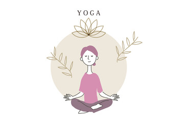 ヨガのポーズで瞑想する女性のイラスト