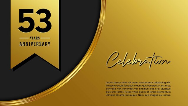 53th anniversary logo with golden ribbon for booklets, leaflets, magazines, brochure posters, banners, web, invitations or greeting cards. Vector illustration.