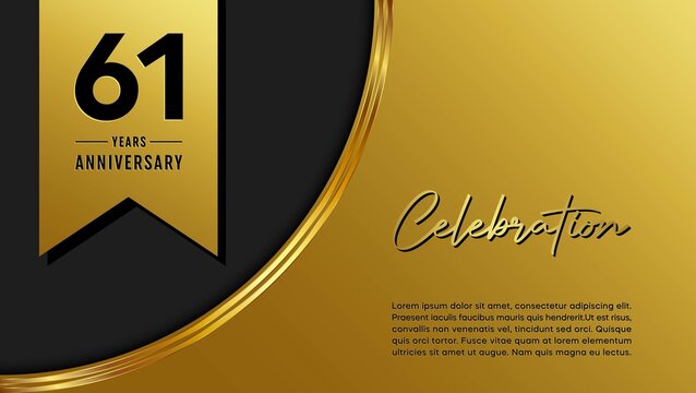 61th anniversary logo with golden ribbon for booklets, leaflets, magazines, brochure posters, banners, web, invitations or greeting cards. Vector illustration.