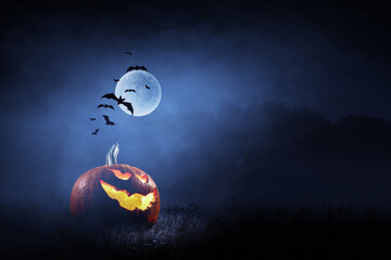 Halloween design with pumpkins . Mixed media
