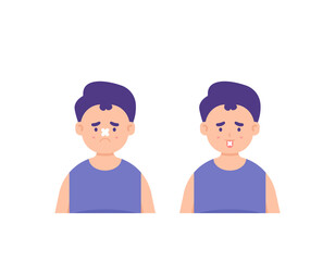 Fototapeta premium senses of taste and smell are lost. a boy cannot smell and taste. diseases or problems in the nose and tongue. odorless and tasteless. health problems. flat cartoon illustration. concept character