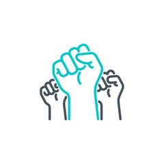 raised up fist in protest no war single line icon isolated on white. Perfect outline symbol raised up fist in revolution riot. freedom power design element with editable Stroke.People rights line icon