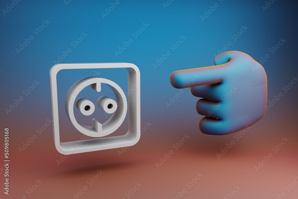 Aufkleber Beautiful illustrations abstract Hand index finger points to eco symbol icon on a multicolor bright background. 3d rendering illustration. Background pattern for design.