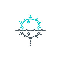 Naval mine marine single outline icon blue isolated on white. outline symbol anti-ship and submarine war. Quality design element naval mine with editable thin line stroke. pictogram underwater bomb