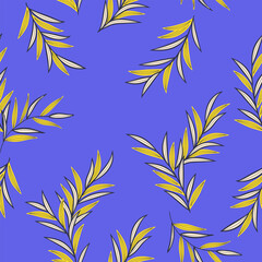 Botanical vector seamless pattern. Floral elements, branches and leaves elegance illustration. Jungle grass fashion print for fabric