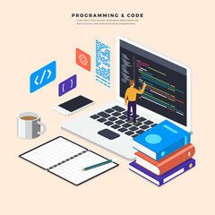 Isometric Design Concept Programmer And Coding