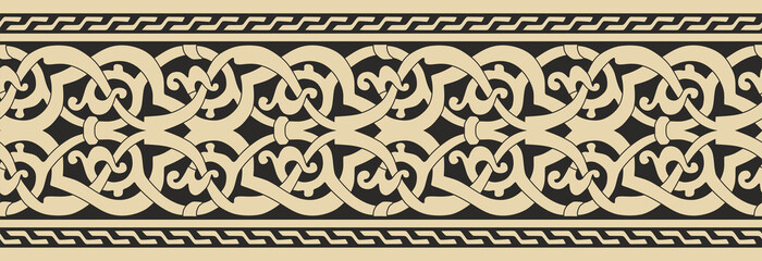 Vector golden seamless arabic national ornament. Ethnic endless pattern, oriental and african peoples of asia, persia, iran, iraq, syria - obrazy, fototapety, plakaty