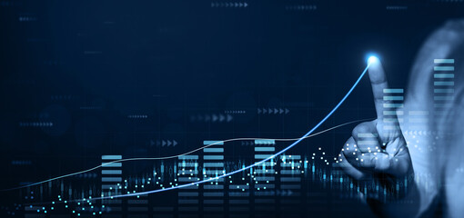 Growth graph and investment analysis. Presentation financial marketing graph on development and...