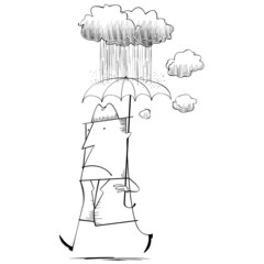 Umbrella Man depressed by his own Rainy Thoughts