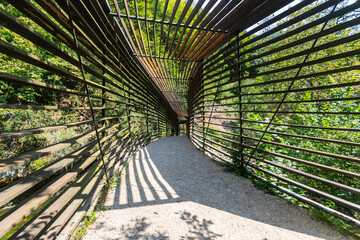 bridge with wood construction in the gorge of areuse