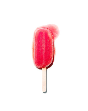 Melting Red Popsicle on a White Background