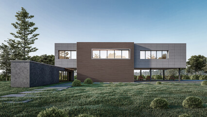 Fototapeta na wymiar 3D Rendering Illustration Of Modern House 
