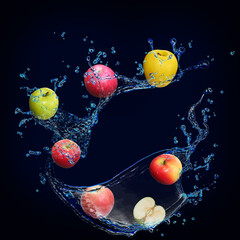 Juicy fruit apple in water, wallpapers for designers and illustrators