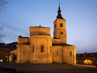 Night view of the Romanesque church of San Millan in the city of Segovia, a World Heritage Site, Unesco.