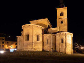 Night view of the Romanesque church of San Millan in the city of Segovia, a World Heritage Site, Unesco.