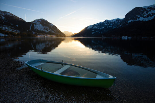 Boat on the lake Grundlsee, Salzkammergut, Styria, Austria
