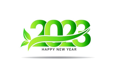 2023 Happy new year design. 2023 natural green leaves design vector illustration