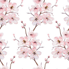 Watercolor seamless floral pattern on a white background.