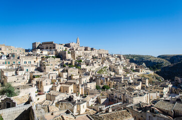 Fototapeta na wymiar Panorama della città di Matera, punto d'arrivo del Cammino Materano