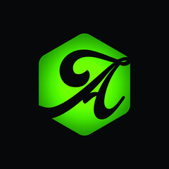 A initial green haxagon logo vector image