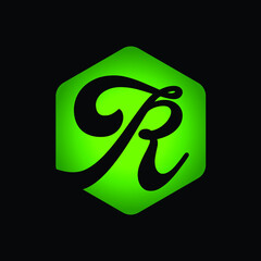 R initial green haxagon logo vector image