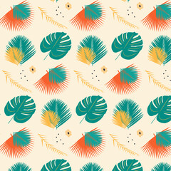 Fototapeta na wymiar Seamless pattern with tropical leaves. Vector illustration