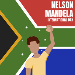 illustration vector graphic of black people raise their hands up, showing south africa flag backround perfect for nelson mandela international day, celebrate, greeting card, etc. - obrazy, fototapety, plakaty