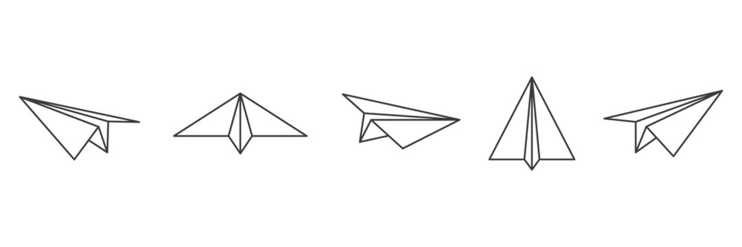 Paper plane line set. Sending message airplane collection. Vector isolated on white.