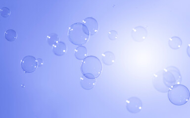 Beautiful Purple Transparent Soap Bubbles Background. Soap Sud Bubbles Water.	
