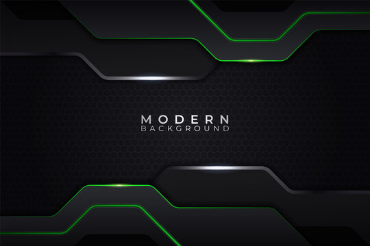 Modern Technology Background Dark Metallic with Glowing Green on Hexagon Pattern