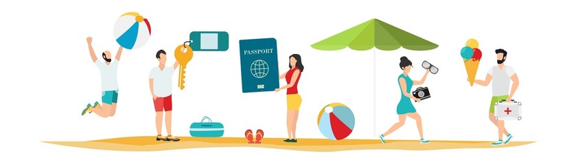Travel. Summer rest. Family travel. Vacation with friends. Vector illustration.